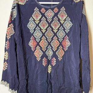 Johnny Was Navy and Multicolor Patterned Blouse